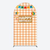 Aperturee - Aperturee Chessboard Pattern Kite Happy Birthday Arch Backdrop